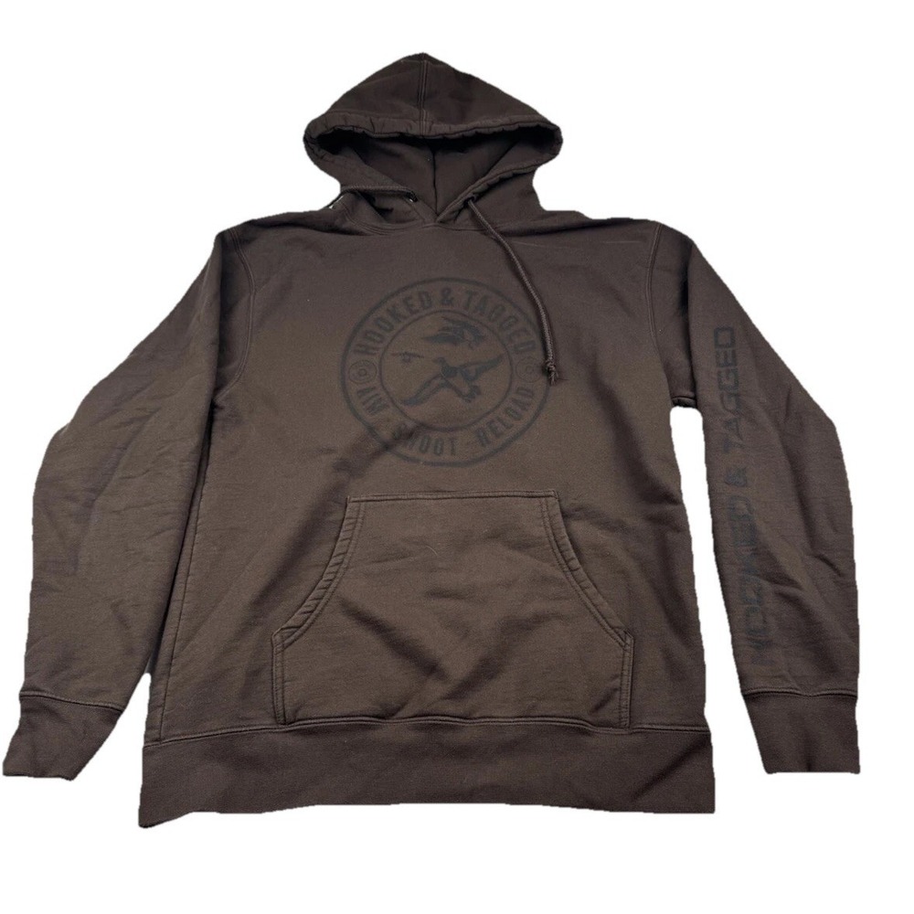 Hooked & Tagged Brown Hoodie Men's M Aim Shoot Reload Hunting - Picture 1 of 10